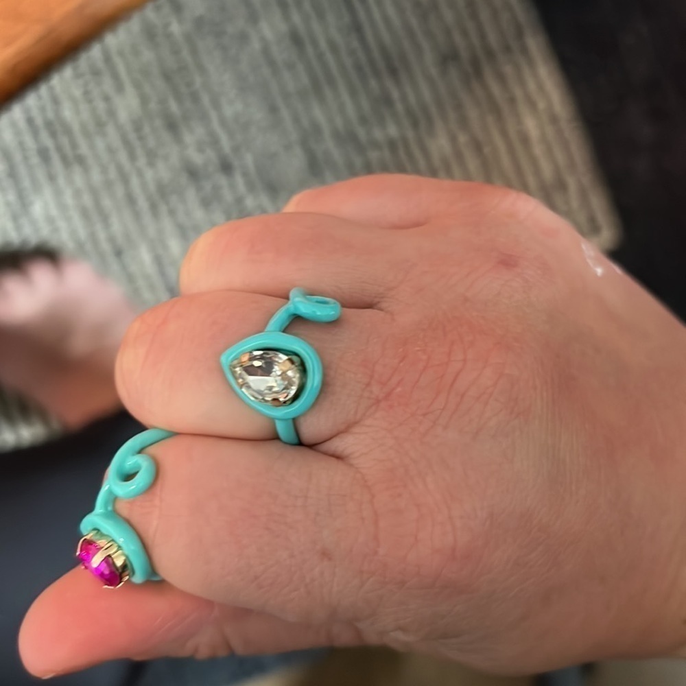 Teal enamel swirly ring With statement stone